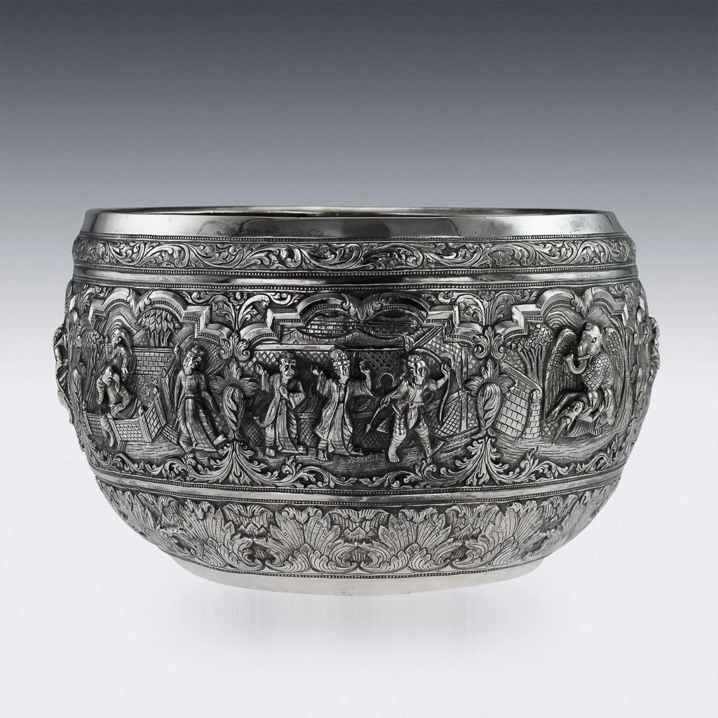 PUSHKIN ANTIQUES - ANTIQUE 19thC EXCEPTIONAL BURMESE SOLID SILVER THABEIK BOWL, RANGOON c.1880 - 05.jpg