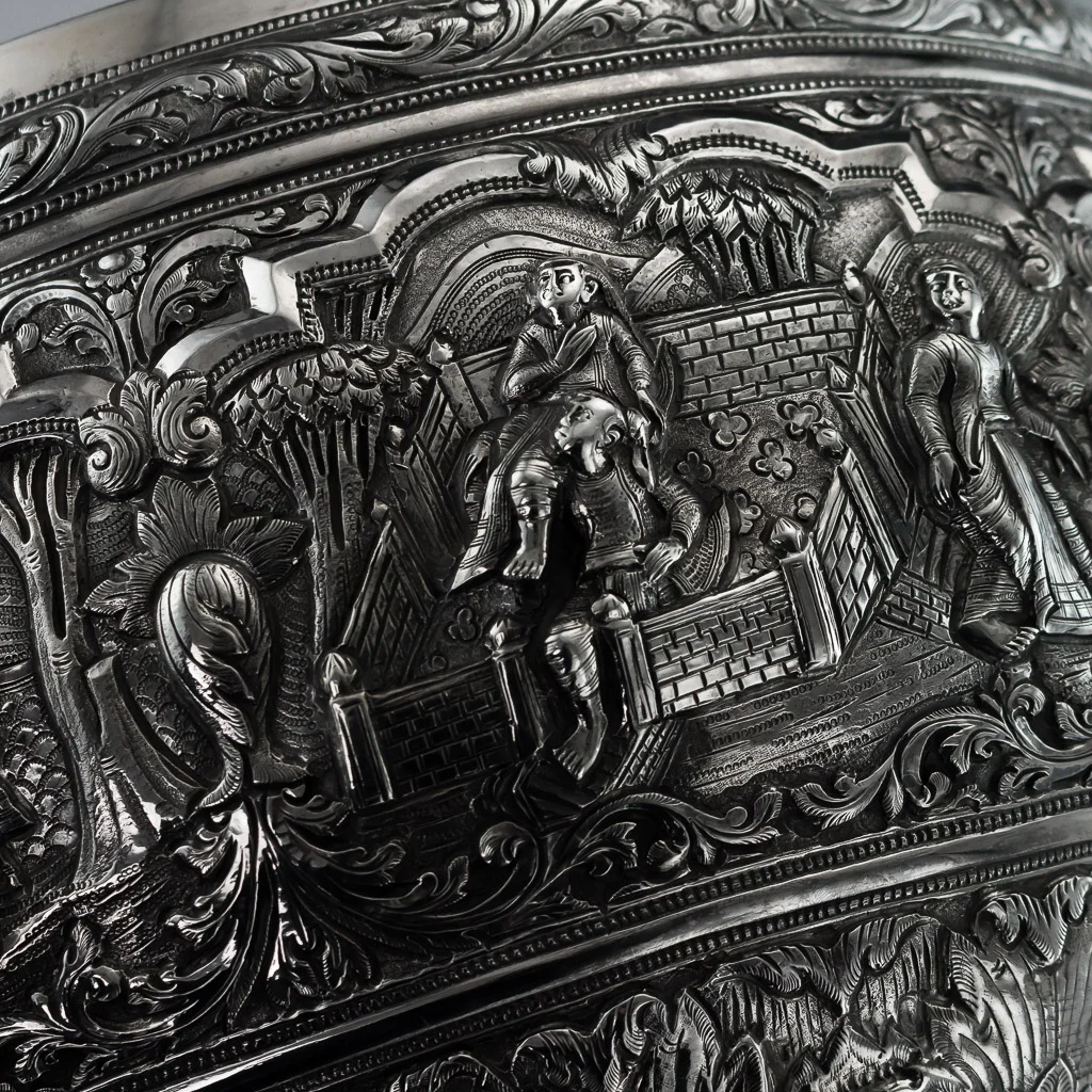 PUSHKIN ANTIQUES - ANTIQUE 19thC EXCEPTIONAL BURMESE SOLID SILVER THABEIK BOWL, RANGOON c.1880 - 13.jpg