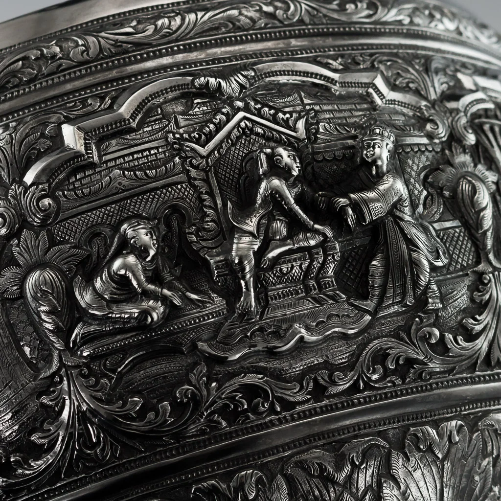 PUSHKIN ANTIQUES - ANTIQUE 19thC EXCEPTIONAL BURMESE SOLID SILVER THABEIK BOWL, RANGOON c.1880 - 17.jpg