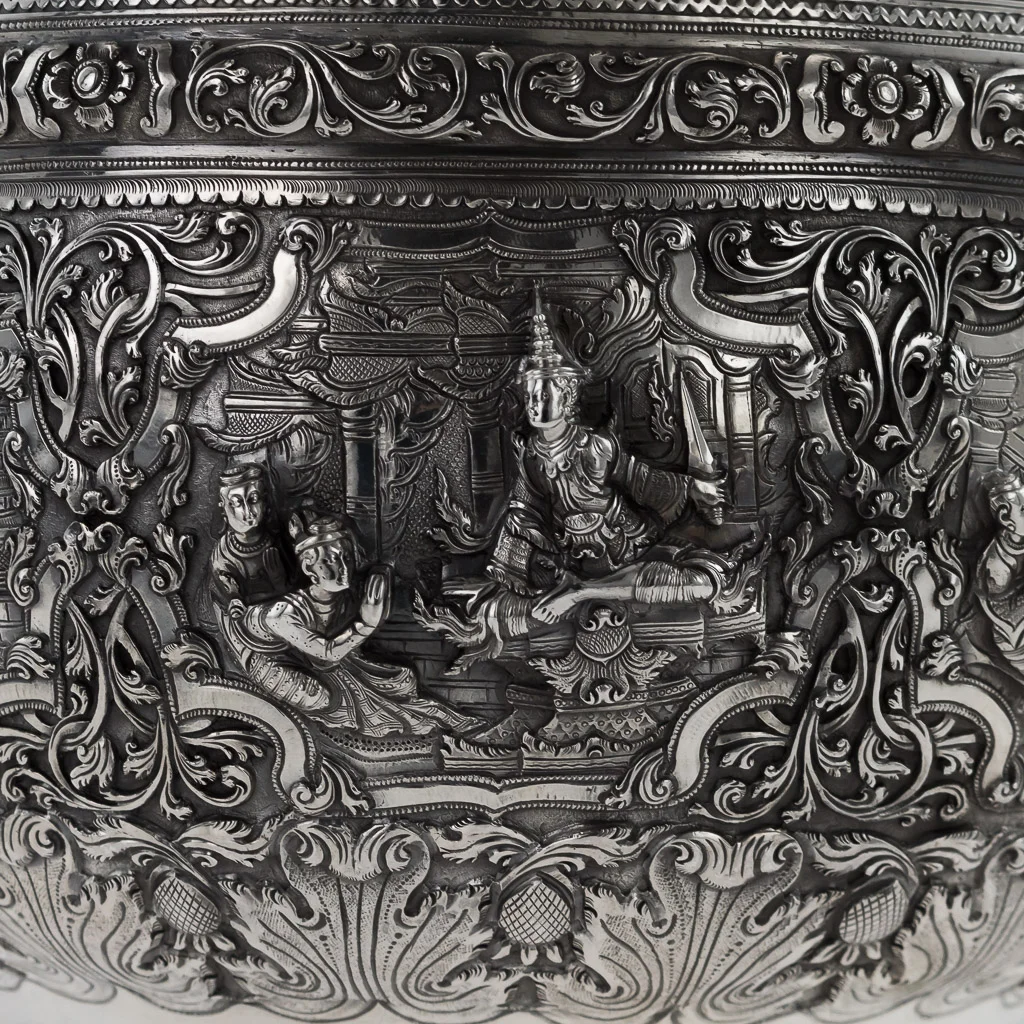 PUSHKIN ANTIQUES 14 - ANTIQUE 19thC EXEPTIONAL BURMESE SOLID SILVER THABEIK BOWL, RANGOON c.1880 - 16.jpg