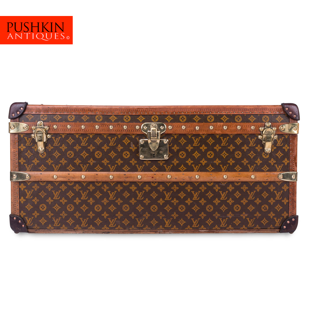 PUSHKIN ANTIQUES - ANTIQUE 20thC RARE LOUIS VUITTON MONOGRAM MID-SIZE TRUNK c.1910 - 01.jpg