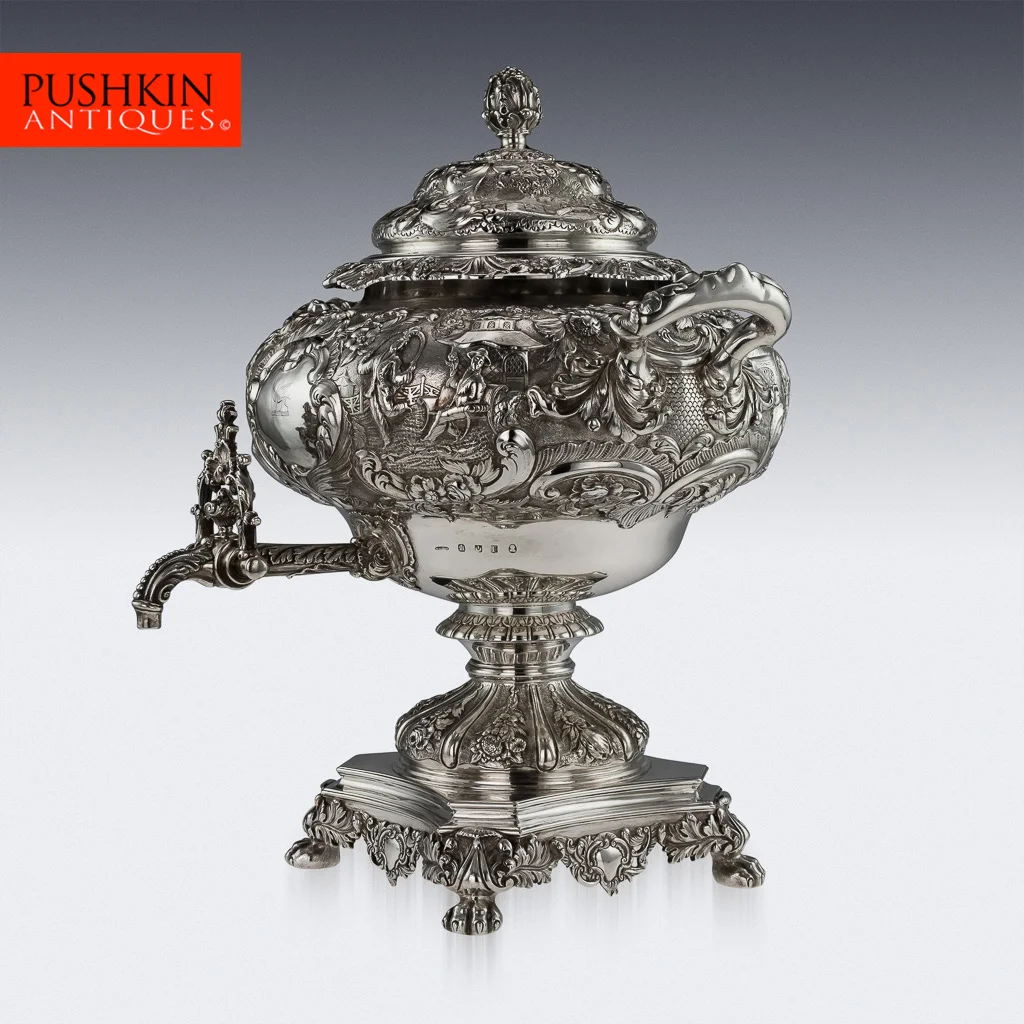 PUSHKIN ANTIQUES - ANTIQUE 19THC RARE SCOTTISH SOLID SILVER HOT WATER URN : SAMOVAR, MCKAY C.1823 -01.jpg