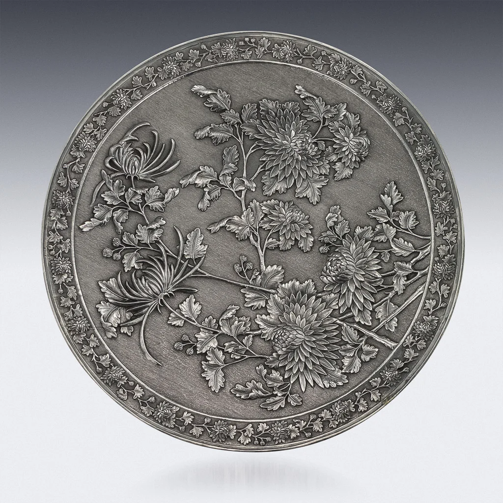 PUSHKIN ANTIQUES - ANTIQUE 19thC CHINESE EXPORT SOLID SILVER DECORATIVE TAZZA c.1880 -08.jpg