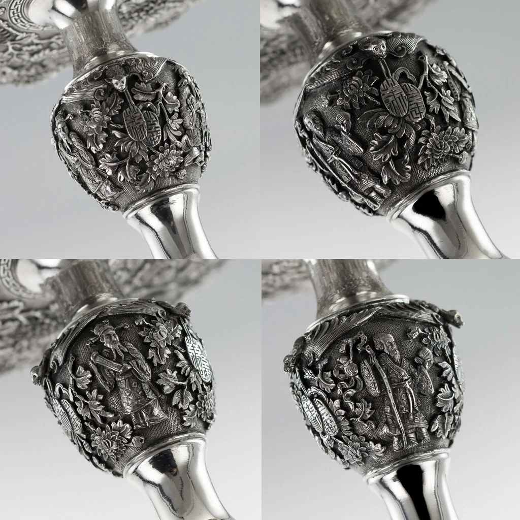 PUSHKIN ANTIQUES - ANTIQUE 19thC CHINESE EXPORT SOLID SILVER DECORATIVE TAZZA c.1880 -12.jpg