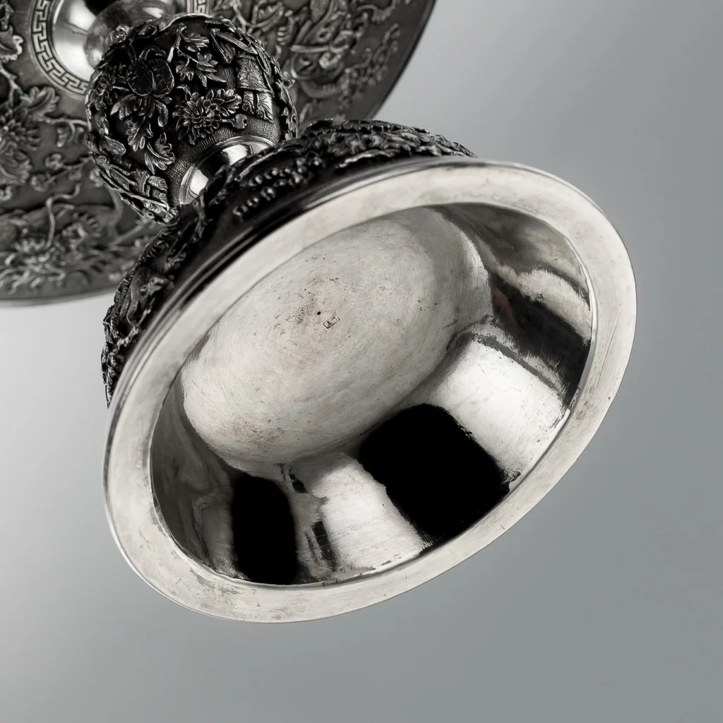PUSHKIN ANTIQUES - ANTIQUE 19thC CHINESE EXPORT SOLID SILVER DECORATIVE TAZZA c.1880 -17.jpg
