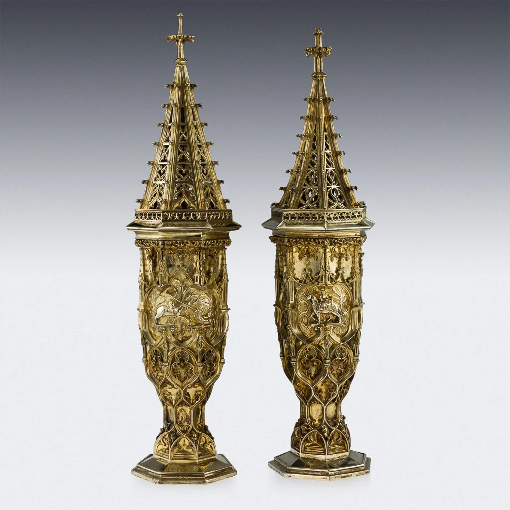 PUSHKIN ANTIQUES - ANTIQUE 20THC SWISS SOLID SILVER-GILT LARGE STEEPLE CUPS, ULRICH SAUTER C.1910 -02.jpg