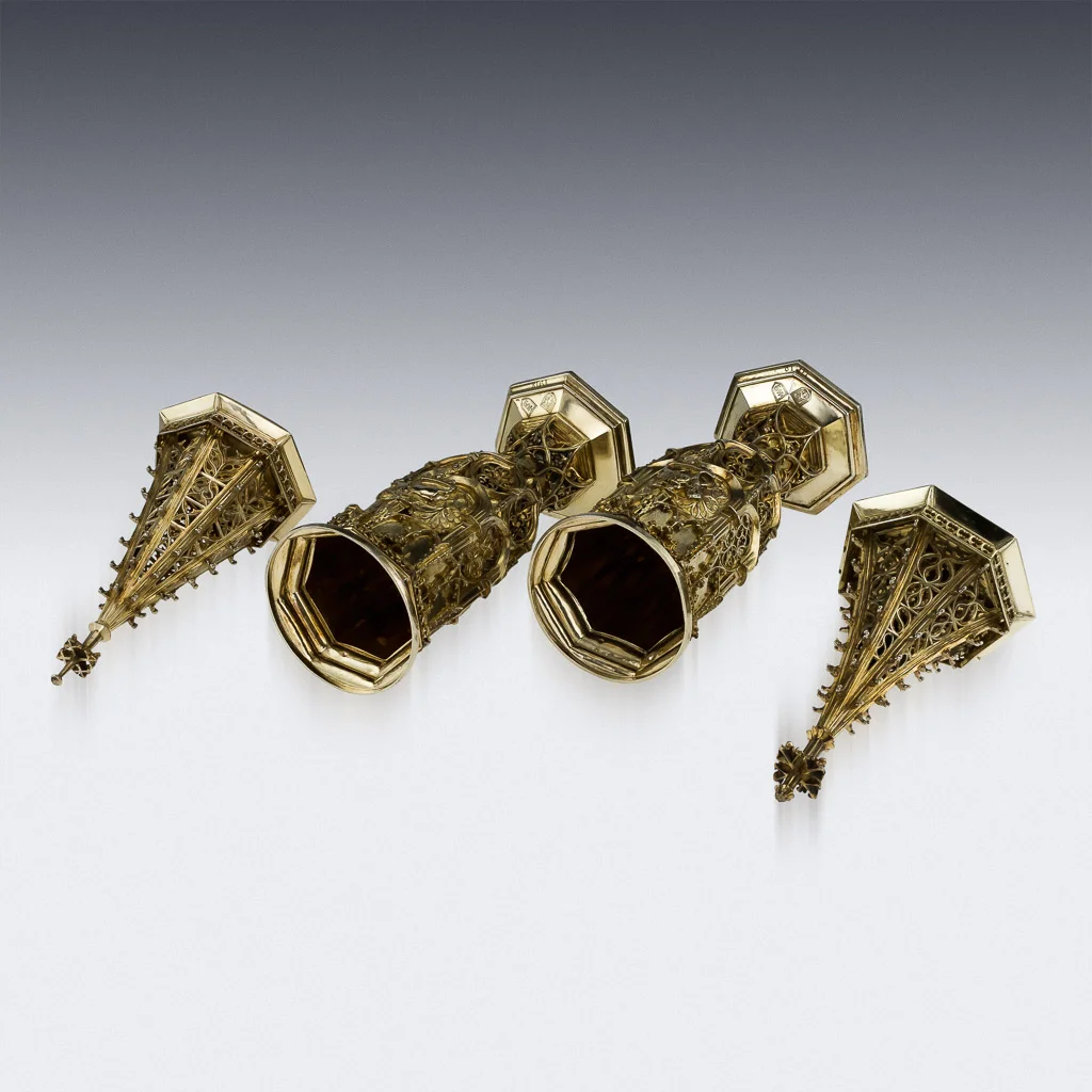 PUSHKIN ANTIQUES - ANTIQUE 20THC SWISS SOLID SILVER-GILT LARGE STEEPLE CUPS, ULRICH SAUTER C.1910 -06.jpg