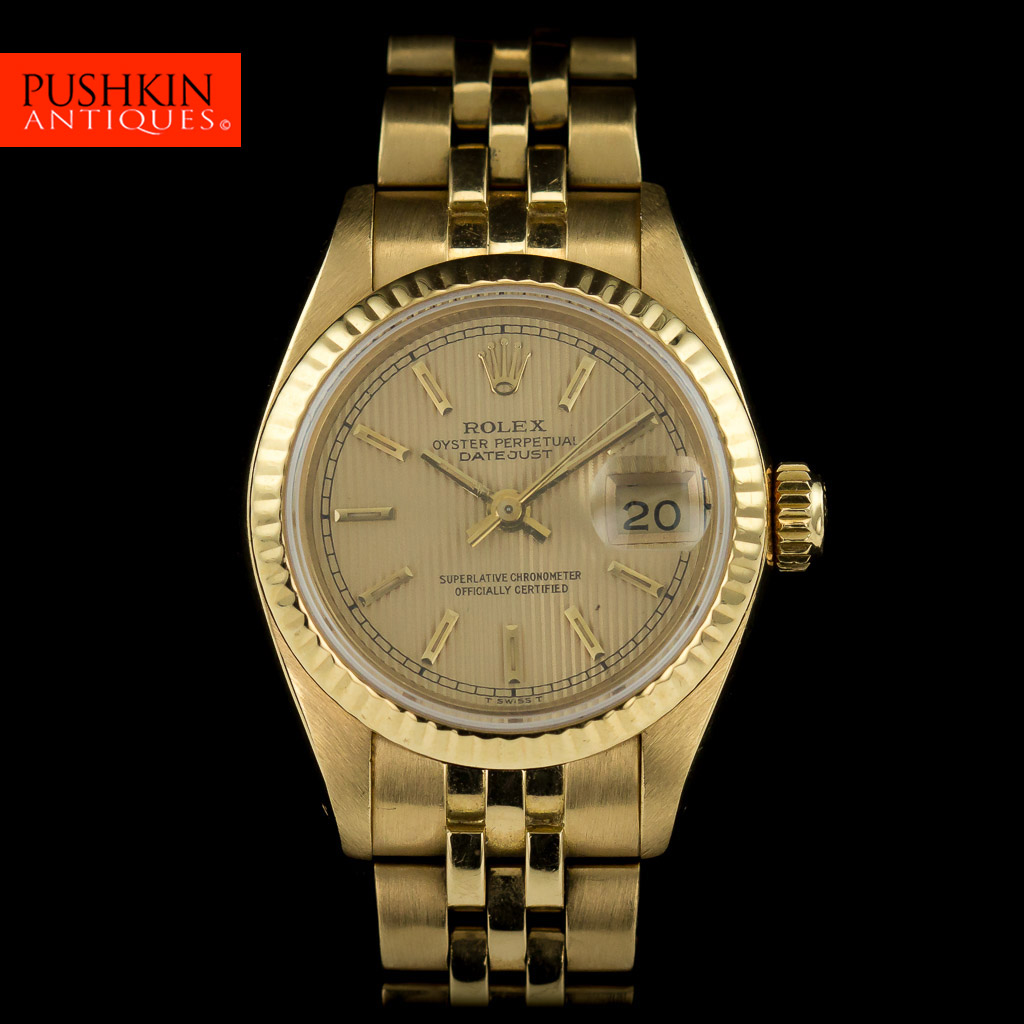 PUSHKIN ANTIQUES - GENUINE ROLEX 18K YELLOW GOLD OYSTER PERPETUAL DATEJUST LADIES WATCH 69178 -1.jpg