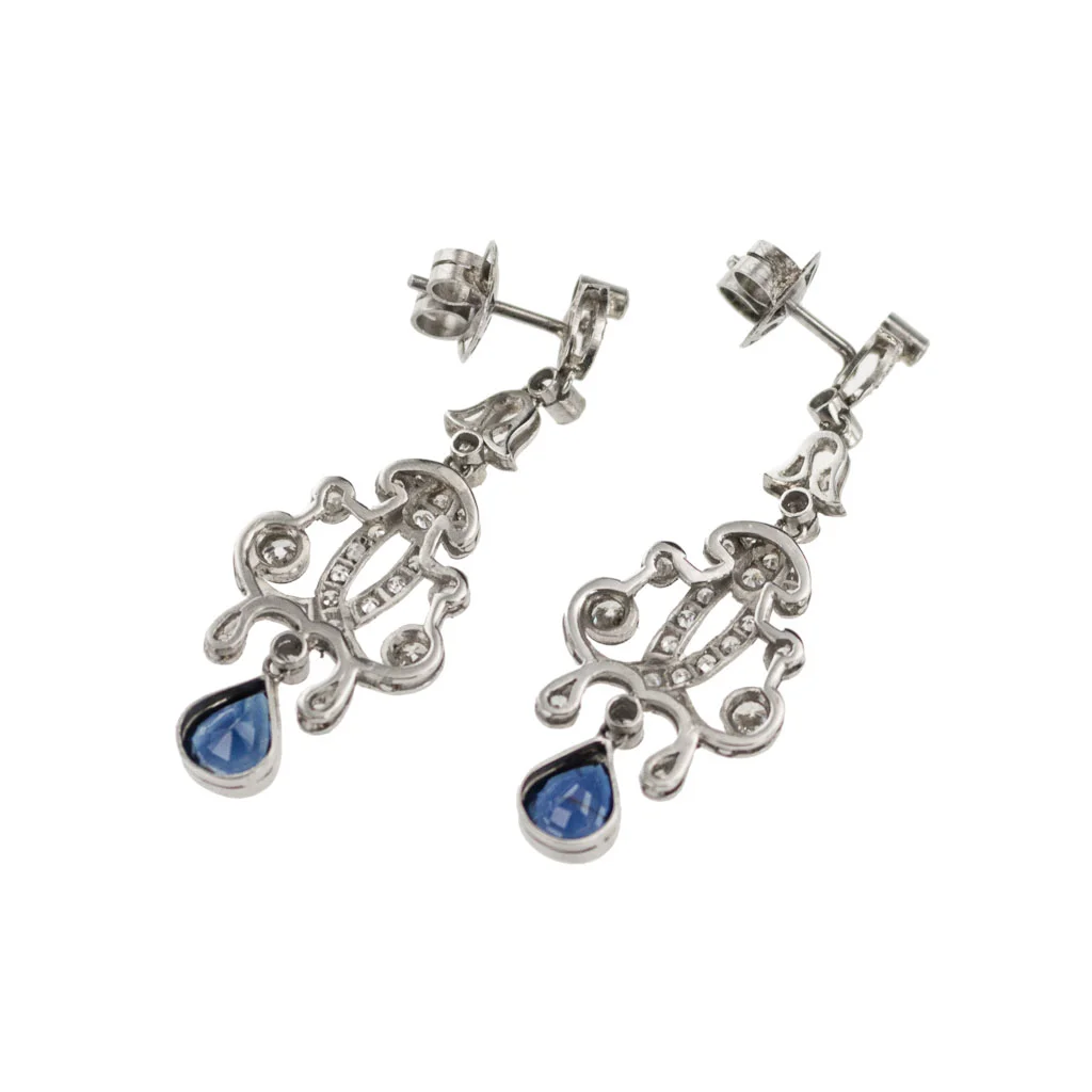 PUSHKIN ANTIQUES - ANTIQUE 20thC PLATINUM DIAMONDS & SAPPHIRE DROP EARRINGS c.1900 - 3.jpg