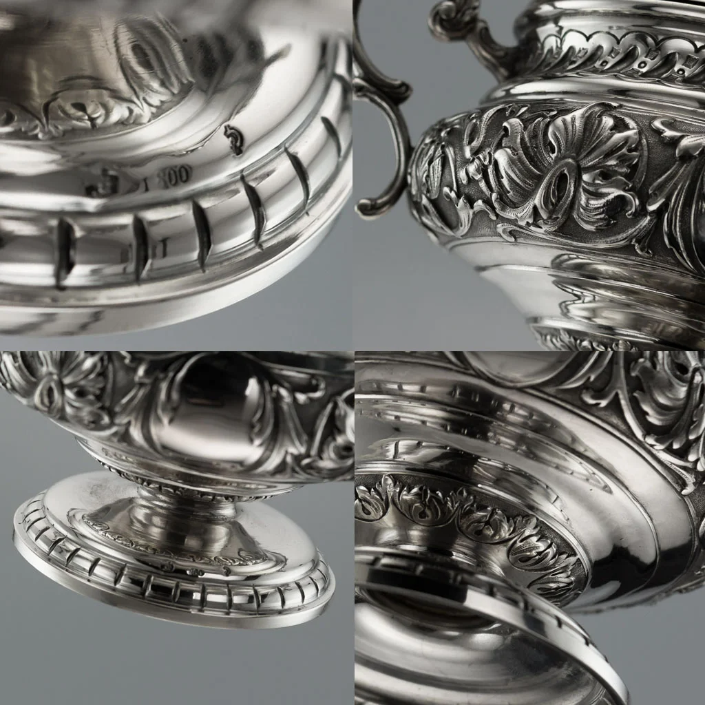 PUSHKIN ANTIQUES - ANTIQUE 19thC GERMAN SOLID SILVER 5 PIECE TEA & COFFEE SET ON TRAY c.1890 - 21.jpg