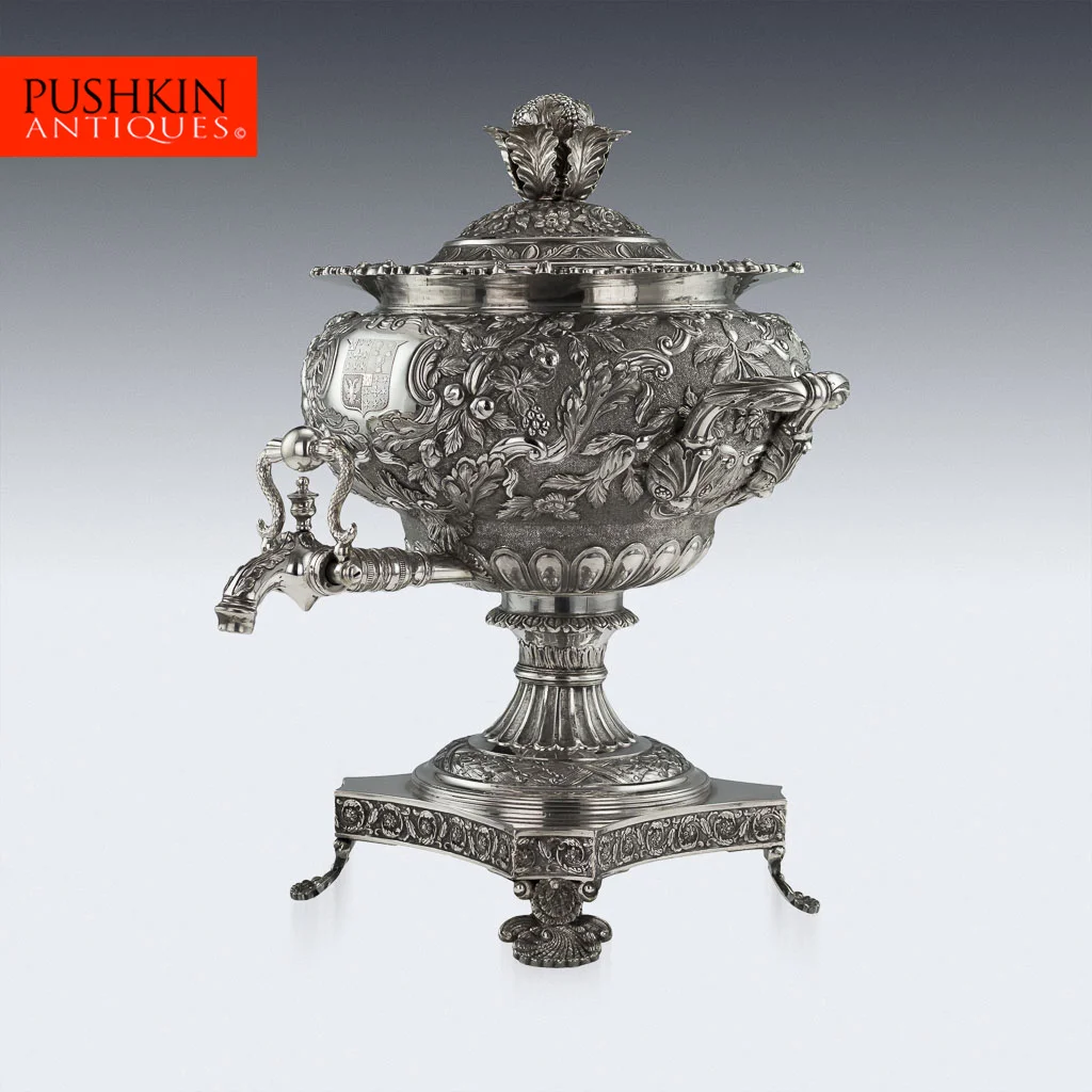 Pushkin Antiques - ANTIQUE 19TH CENTURY GEORGIAN EXCEPTIONALLY RARE SOLID SILVER HOT WATER URN : SAMOVAR, HENNELL c.1821 - 01.jpg