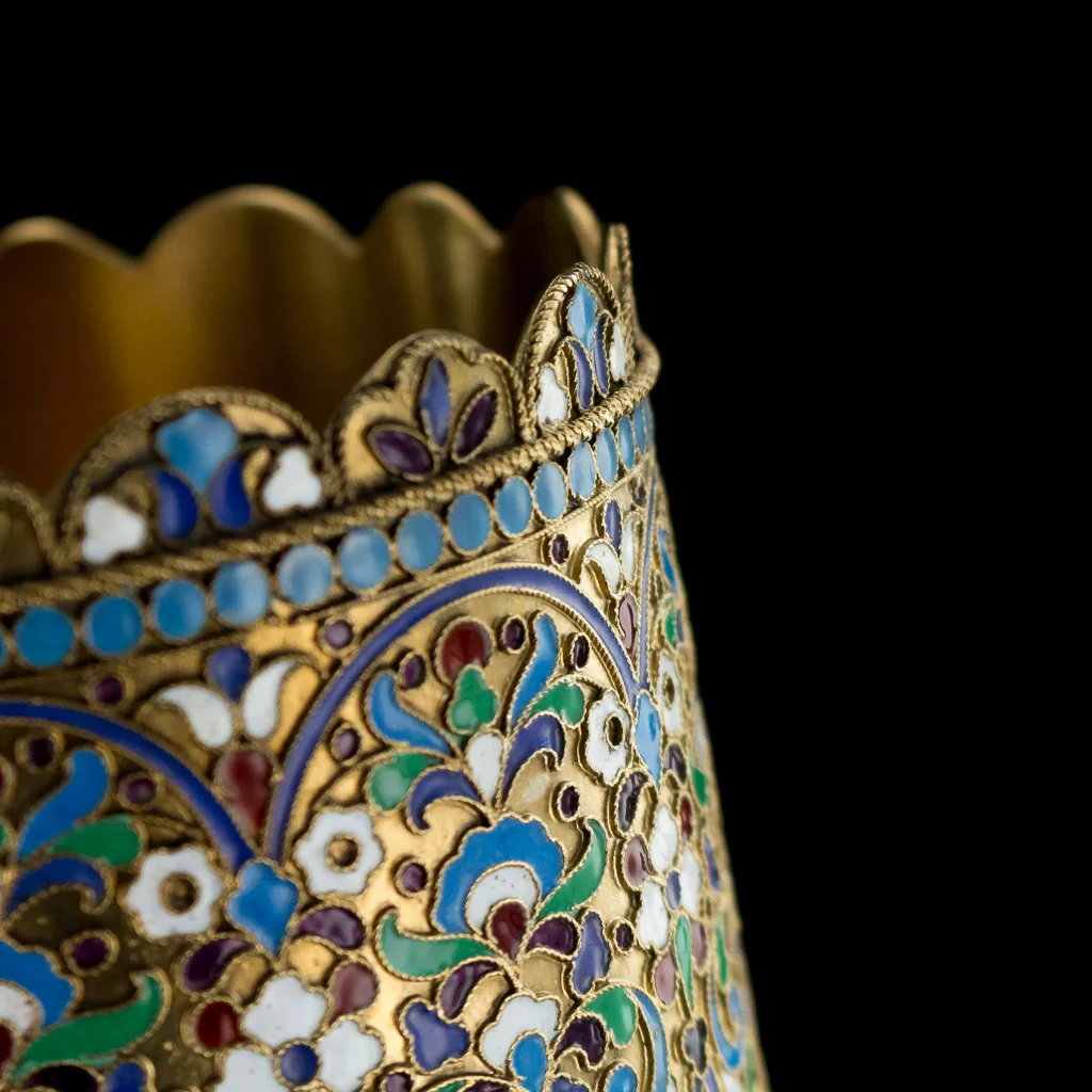 3 Pushkin Antiques - ANTIQUE 20thC IMPERIAL RUSSIAN SOLID SILVER-GILT ENAMEL TEA GLASS HOLDER c.1900 - 17.jpg