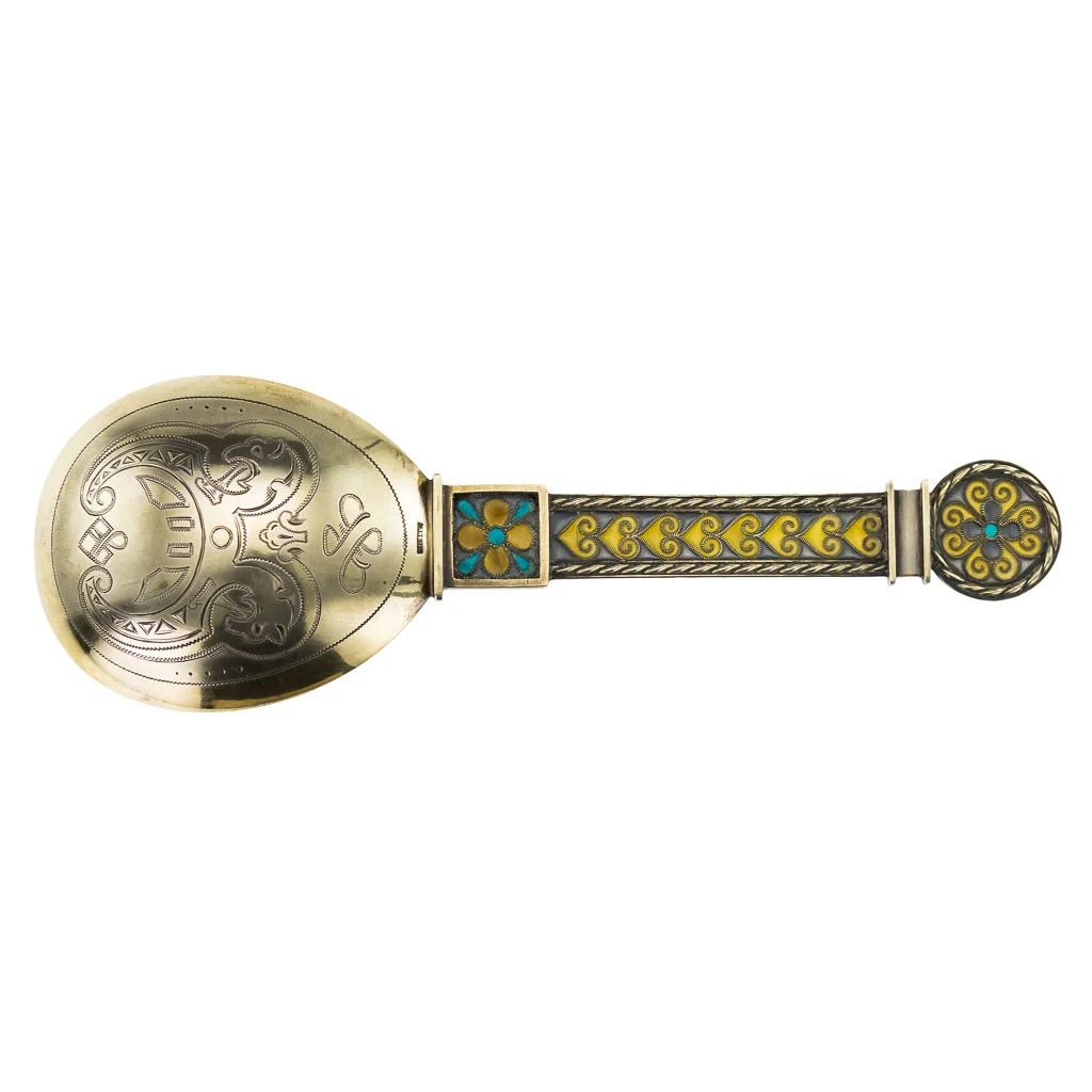 Pushkin Antiques - ANTIQUE 19thC NORWEGIAN SOLID SILVER & PLIQUE A JOUR ENAMEL SPOON c.1880 - 02.jpg