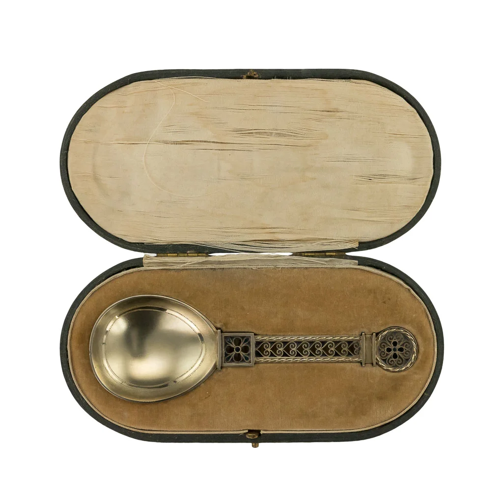 Pushkin Antiques - ANTIQUE 19thC NORWEGIAN SOLID SILVER & PLIQUE A JOUR ENAMEL SPOON c.1880 - 03.jpg