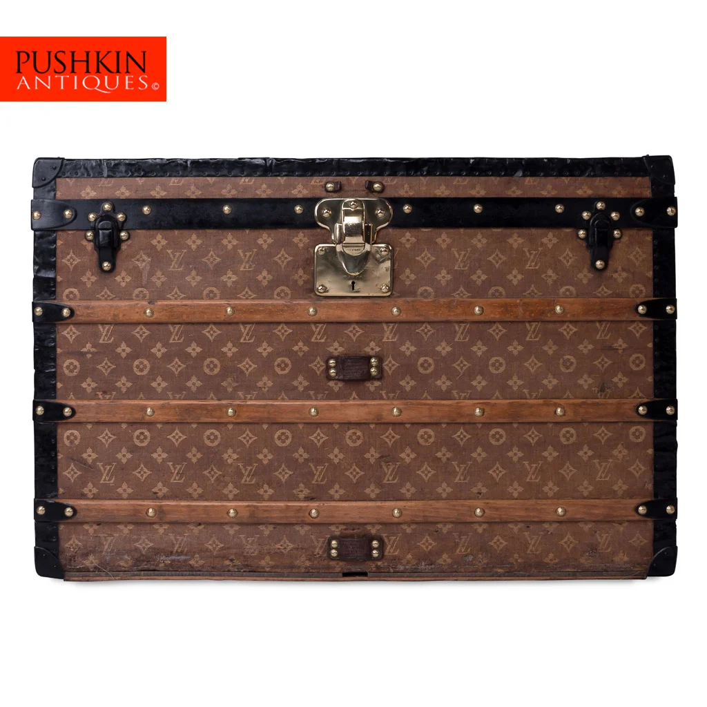 PUSHKIN ANTIQUES - ANTIQUE 20thC LOUIS VUITTON WOVEN CANVAS STEAMER TRUNK c.1900 - 01.jpg