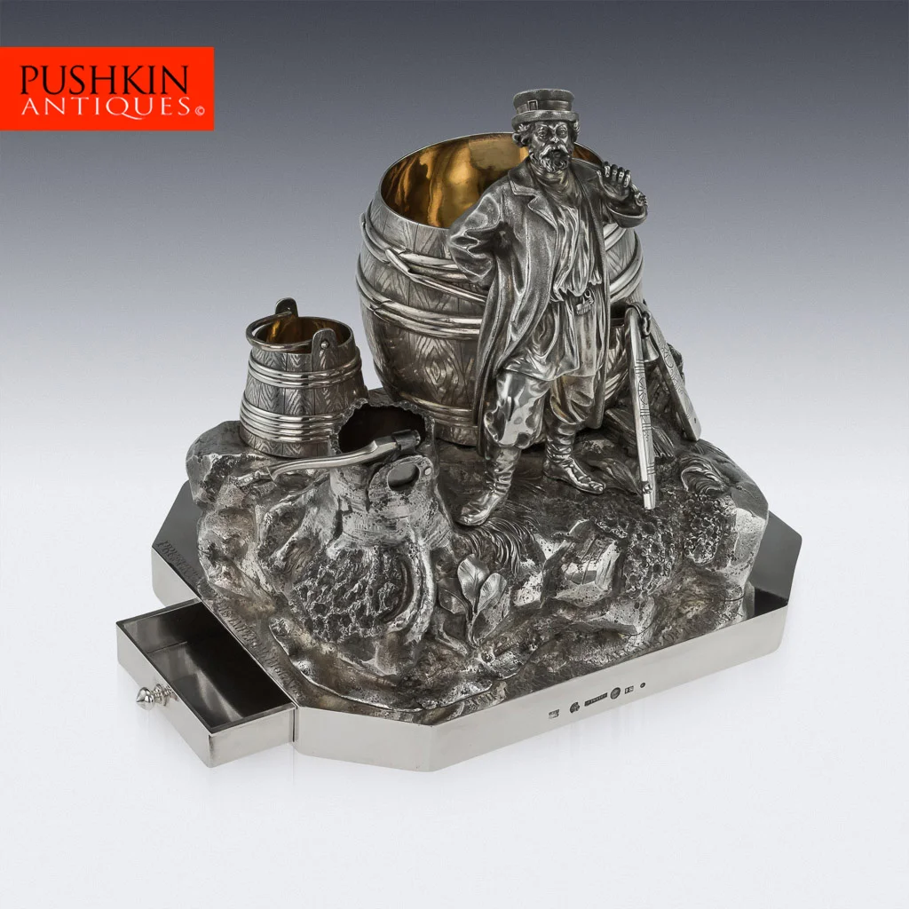 PUSHKIN ANTIQUES - ANTIQUE 19thC RUSSIAN SAZIKOV SOLID SILVER ROYAL CIGAR GARNITURE c.1870 - 01.jpg
