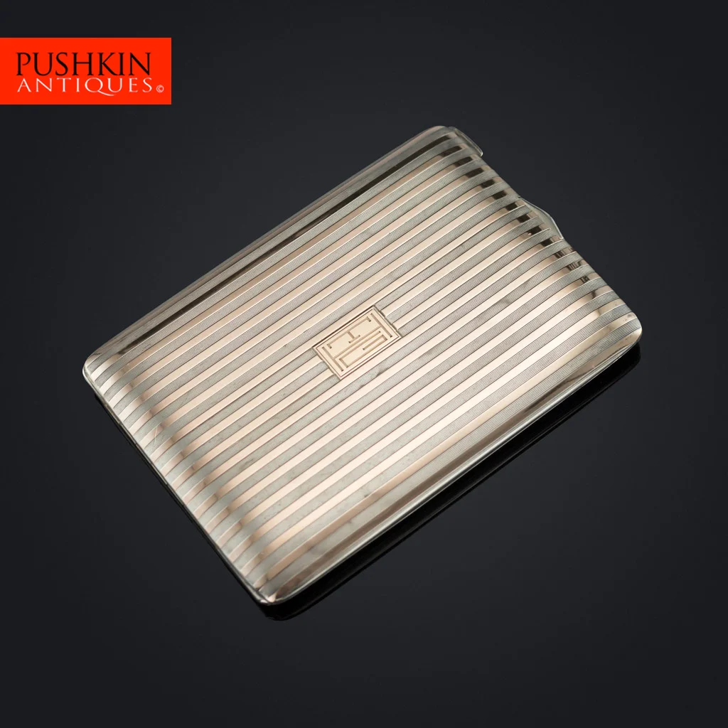 PUSHKIN ANTIQUES - ANTIQUE 20thC CARTIER ART DECO 14K GOLD & SOLID SILVER CIGARETTE CASE c.1920 - 01.jpg