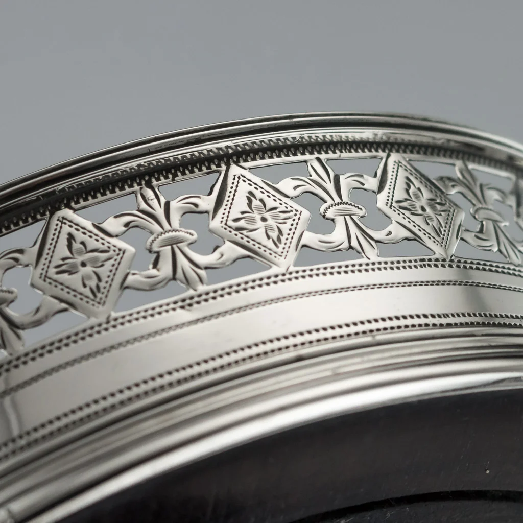PUSHKIN ANTIQUES - ANTIQUE 18thC GEORGIAN SOLID SILVER SET OF FOUR WINE COASTERS c.1792 - 07.jpg