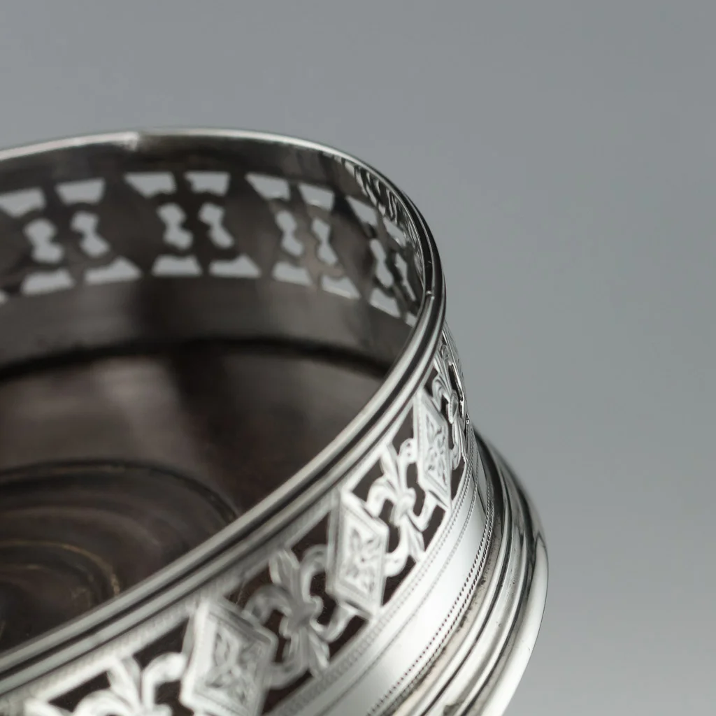 PUSHKIN ANTIQUES - ANTIQUE 18thC GEORGIAN SOLID SILVER SET OF FOUR WINE COASTERS c.1792 - 09.jpg