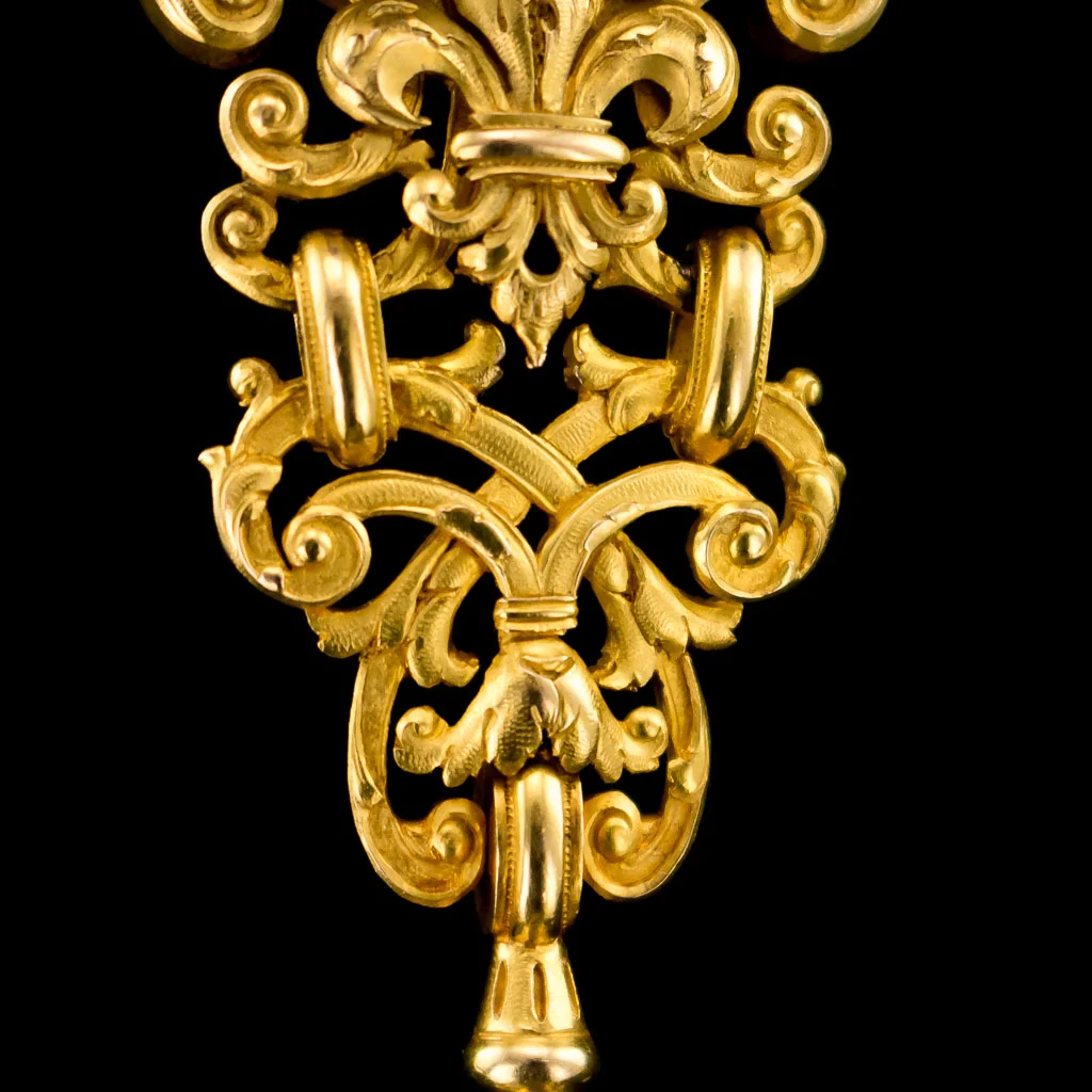PUSHKIN ANTIQUES LONDON - ANTIQUE 19thC SWISS 18K GOLD, DIAMOND & GARNET-SET WATCH CHATELAINE c.1870 - 06.jpg