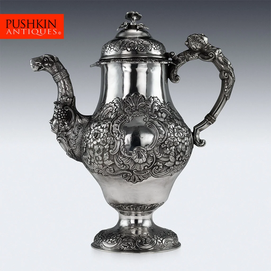 ANTIQUE 19thC IRISH SOLID SILVER FIGURAL COFFEE POT, JAMES LE BAS, DUBLIN c.1821.jpg