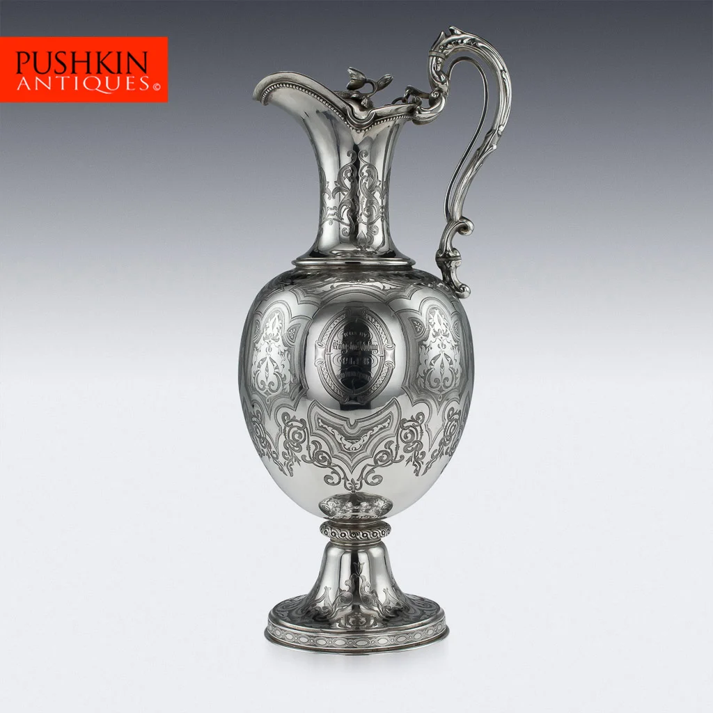 PUSHKIN ANTIQUES LONDON - ANTIQUE 19thC VICTORIAN SOLID SILVER LARGE WINE EWER JUG, GLASGOW c.1861 - 01.jpg