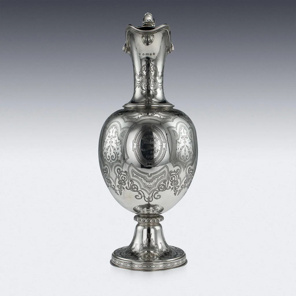 PUSHKIN ANTIQUES LONDON - ANTIQUE 19thC VICTORIAN SOLID SILVER LARGE WINE EWER JUG, GLASGOW c.1861 - 04.jpg