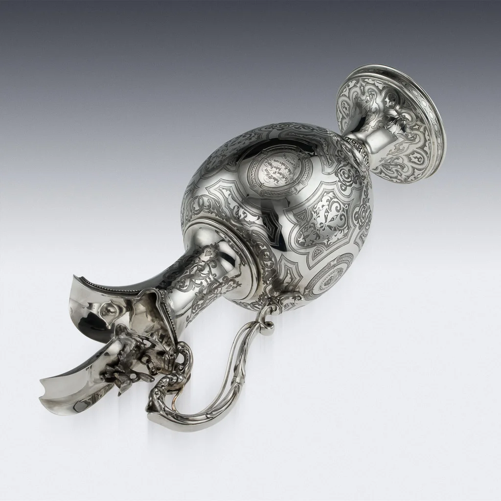 PUSHKIN ANTIQUES LONDON - ANTIQUE 19thC VICTORIAN SOLID SILVER LARGE WINE EWER JUG, GLASGOW c.1861 - 06.jpg