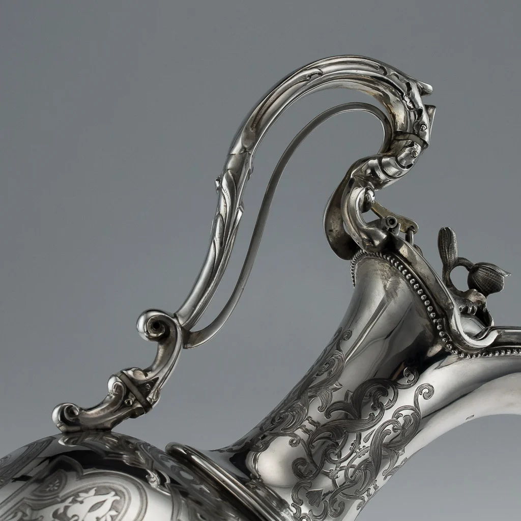 PUSHKIN ANTIQUES LONDON - ANTIQUE 19thC VICTORIAN SOLID SILVER LARGE WINE EWER JUG, GLASGOW c.1861 - 07.jpg