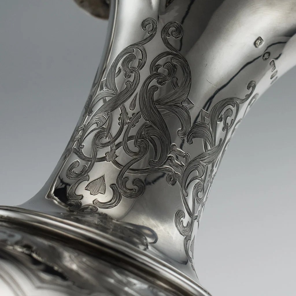 PUSHKIN ANTIQUES LONDON - ANTIQUE 19thC VICTORIAN SOLID SILVER LARGE WINE EWER JUG, GLASGOW c.1861 - 13.jpg