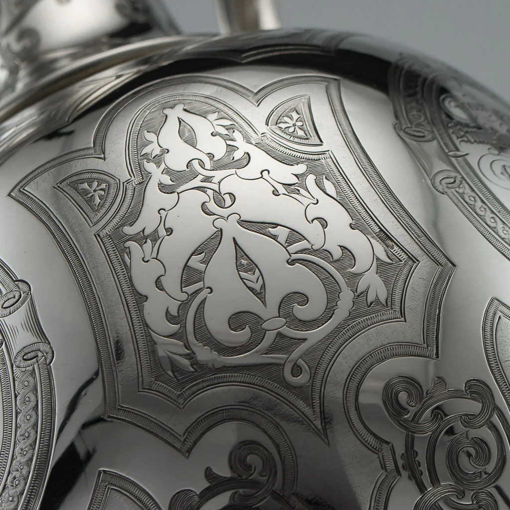 PUSHKIN ANTIQUES LONDON - ANTIQUE 19thC VICTORIAN SOLID SILVER LARGE WINE EWER JUG, GLASGOW c.1861 - 16.jpg