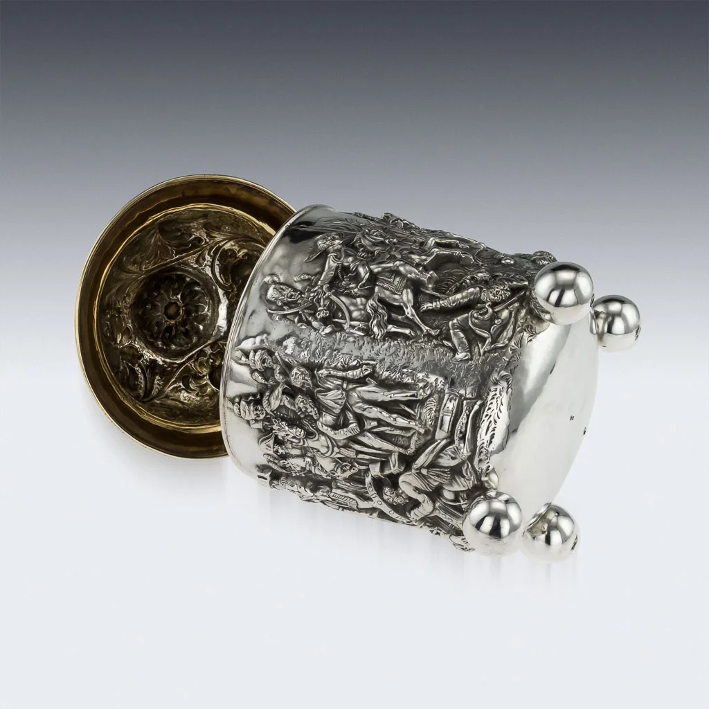 PUSHKIN ANTIQUES LONDON - ANTIQUE 19thC GERMAN SOLID SILVER EMBOSSED NAPOLEON TANKARD c.1890 - 05.jpg