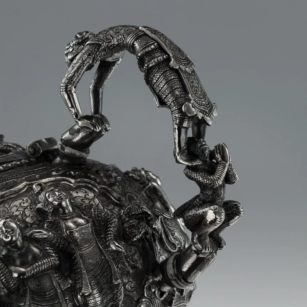 Pushkin Antiques - ANTIQUE 20THC BURMESE SOLID SILVER SCULPTURAL TEAPOT C. 1900- 8.jpg
