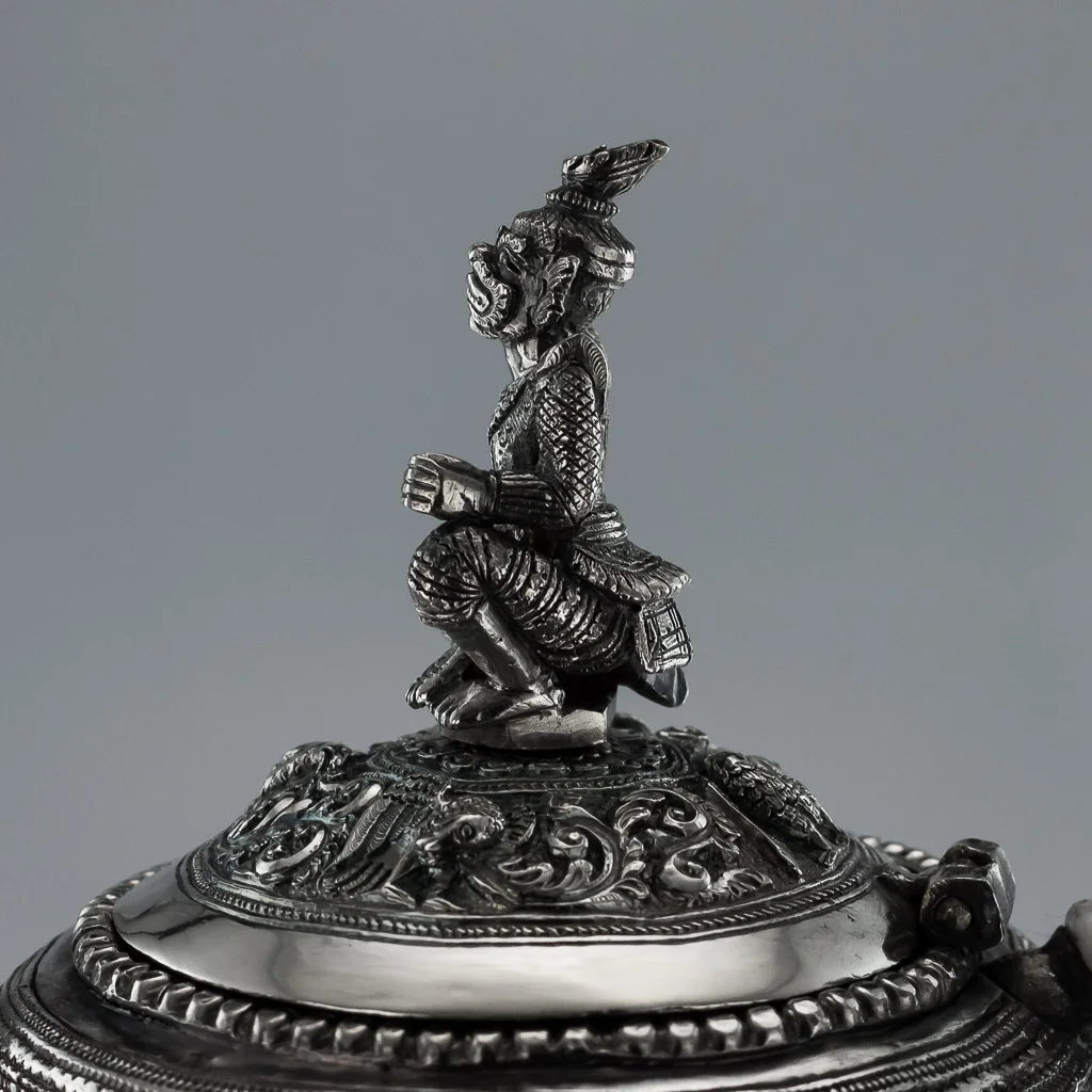 Pushkin Antiques - ANTIQUE 20THC BURMESE SOLID SILVER SCULPTURAL TEAPOT C. 1900- 9.jpg
