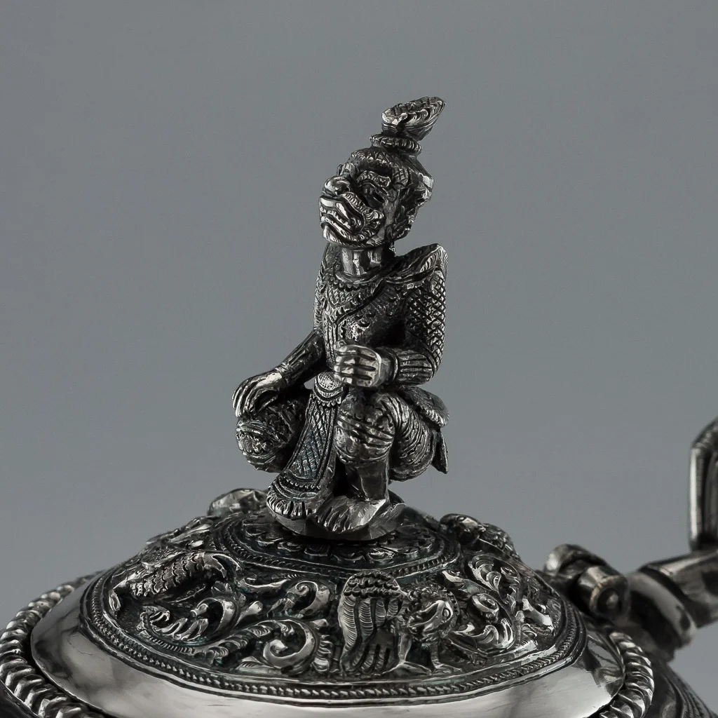 Pushkin Antiques - ANTIQUE 20THC BURMESE SOLID SILVER SCULPTURAL TEAPOT C. 1900- 10.jpg