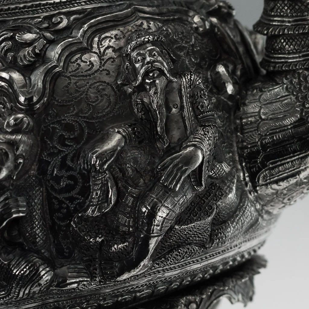Pushkin Antiques - ANTIQUE 20THC BURMESE SOLID SILVER SCULPTURAL TEAPOT C. 1900- 18.jpg