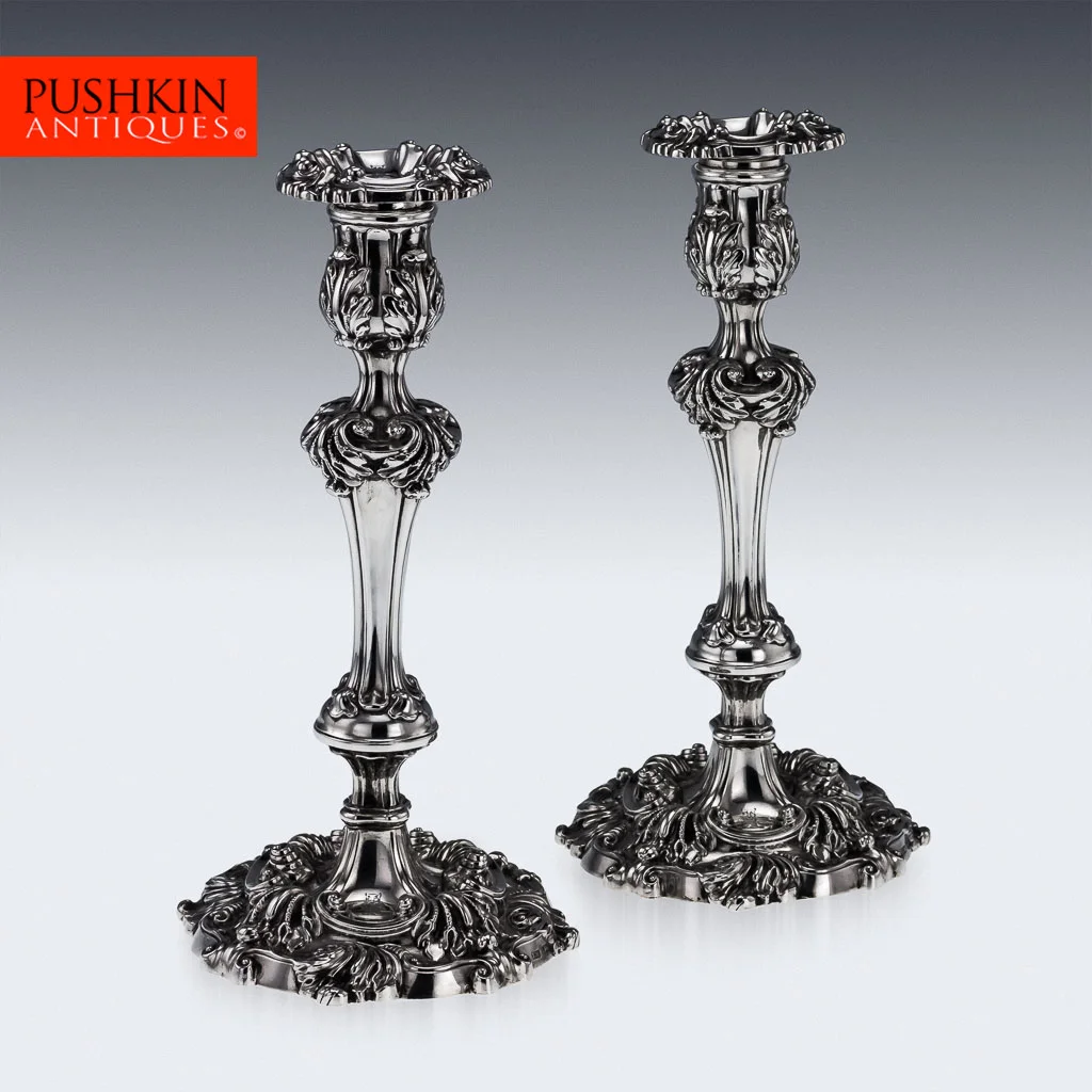 ANTIQUE 19thC GEORGIAN SOLID SILVER PAIR OF LARGE CANDLESTICKS, SHEFFIELD c.1815.jpg
