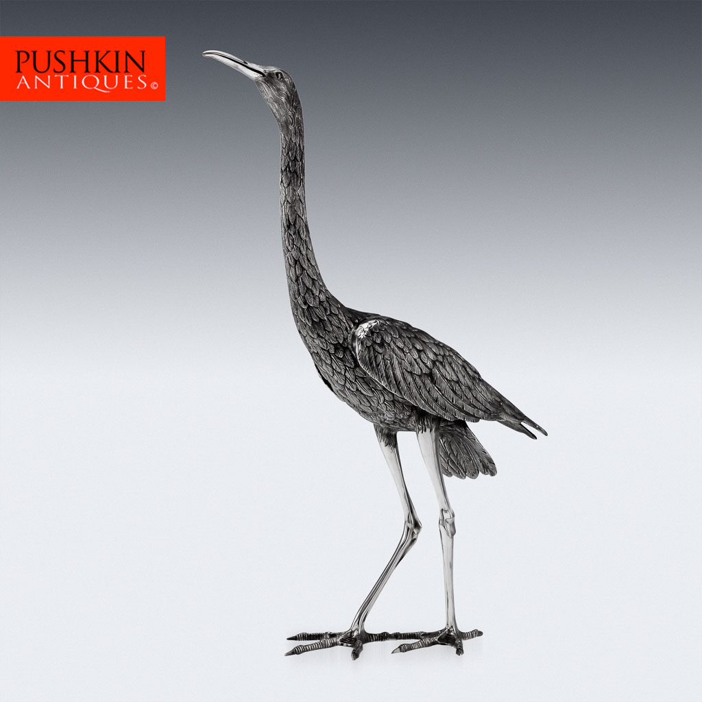 STUNNING 20thC ITALIAN SOLID SILVER IMPRESSIVELY LARGE MODEL OF A STORK c.1950.jpg