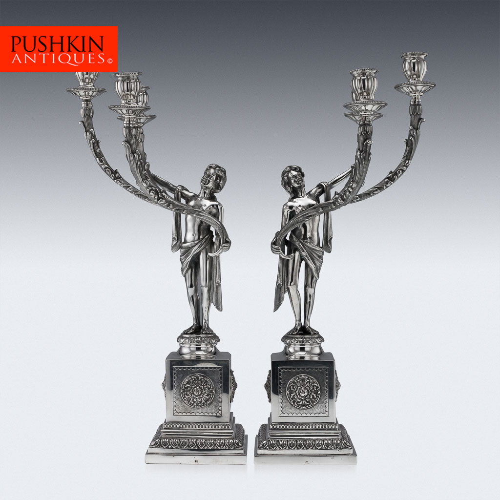 VINTAGE 20thC SOLID SILVER PAIR OF LARGE FIGURAL CANDELABRA, MILAN c.1940.jpg