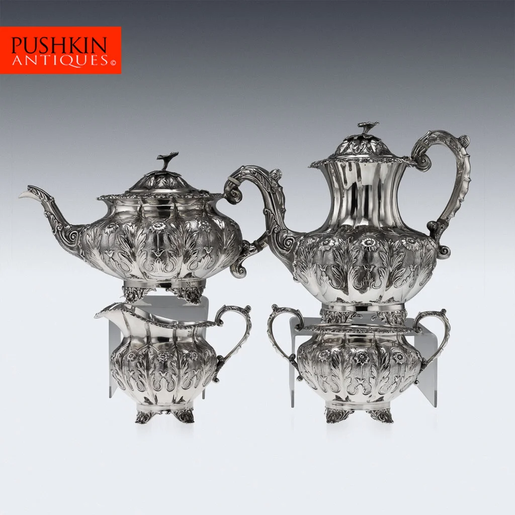 ANTIQUE 19:20THC REGENCY SOLID SILVER COFFEE POT & MATCHED TEA SET C.1831:1927.jpg