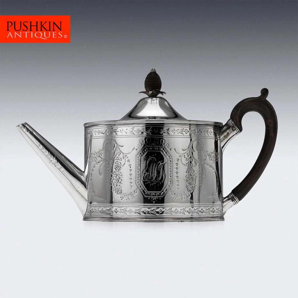 ANTIQUE 18thC RARE GEORGIAN SOLID SILVER TEAPOT, HESTER BATEMAN c.1790.jpg