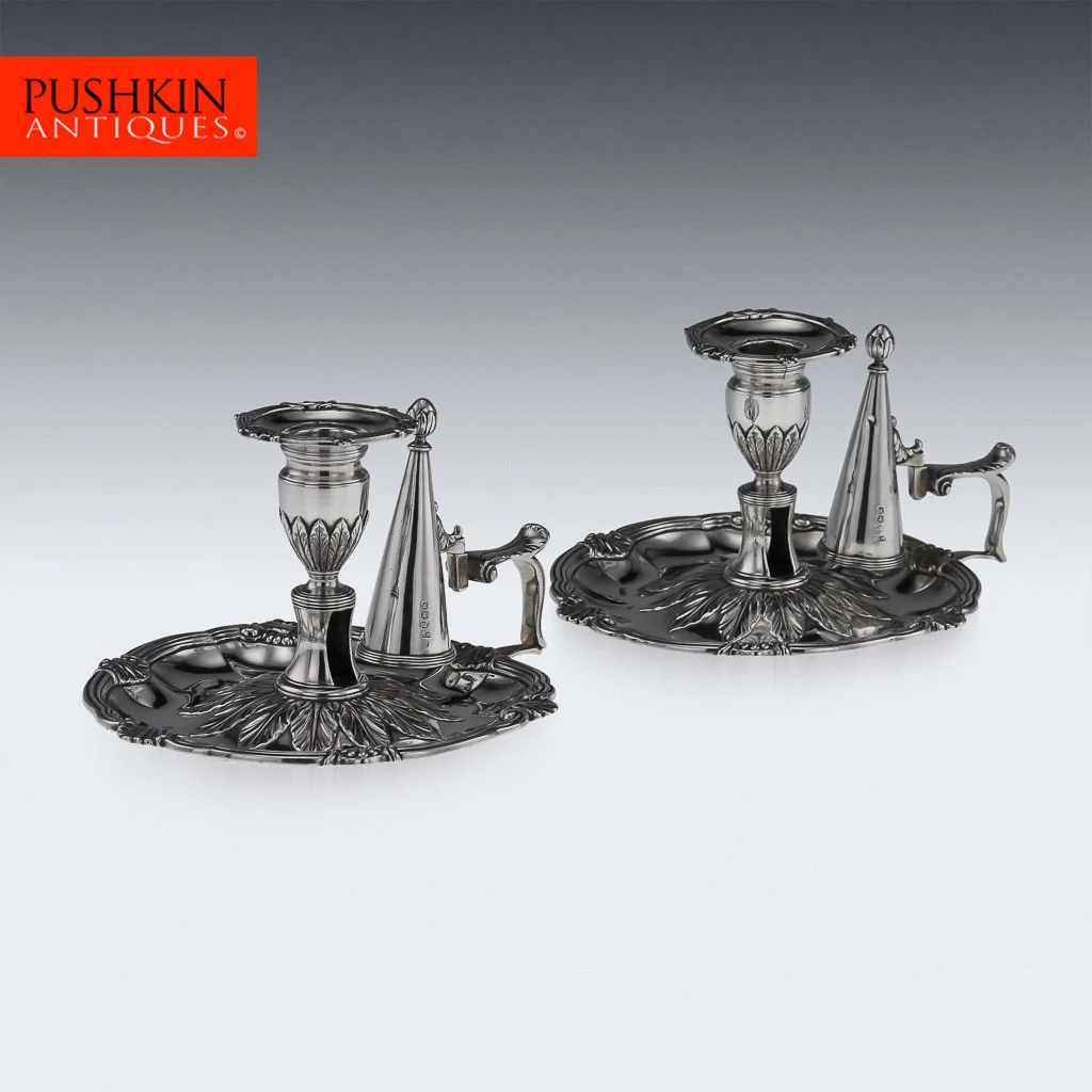 ANTIQUE 19thC GEORGIAN SOLID SILVER PAIR OF CHAMBERSTICKS, W STROUD c.1805.jpg