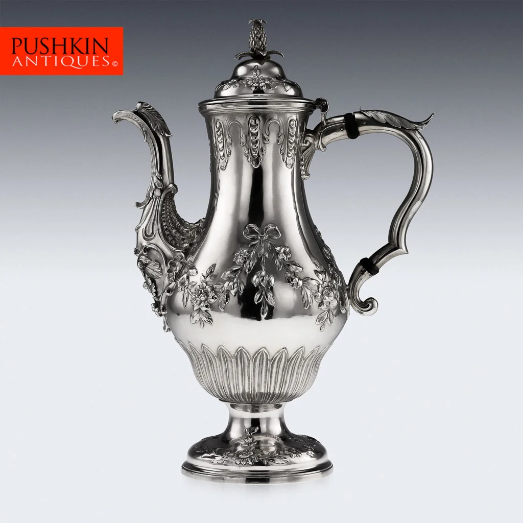 ANTIQUE 18thC GEORGIAN SOLID SILVER MAGNIFICENT COFFEE POT, LONDON c.1773.jpg