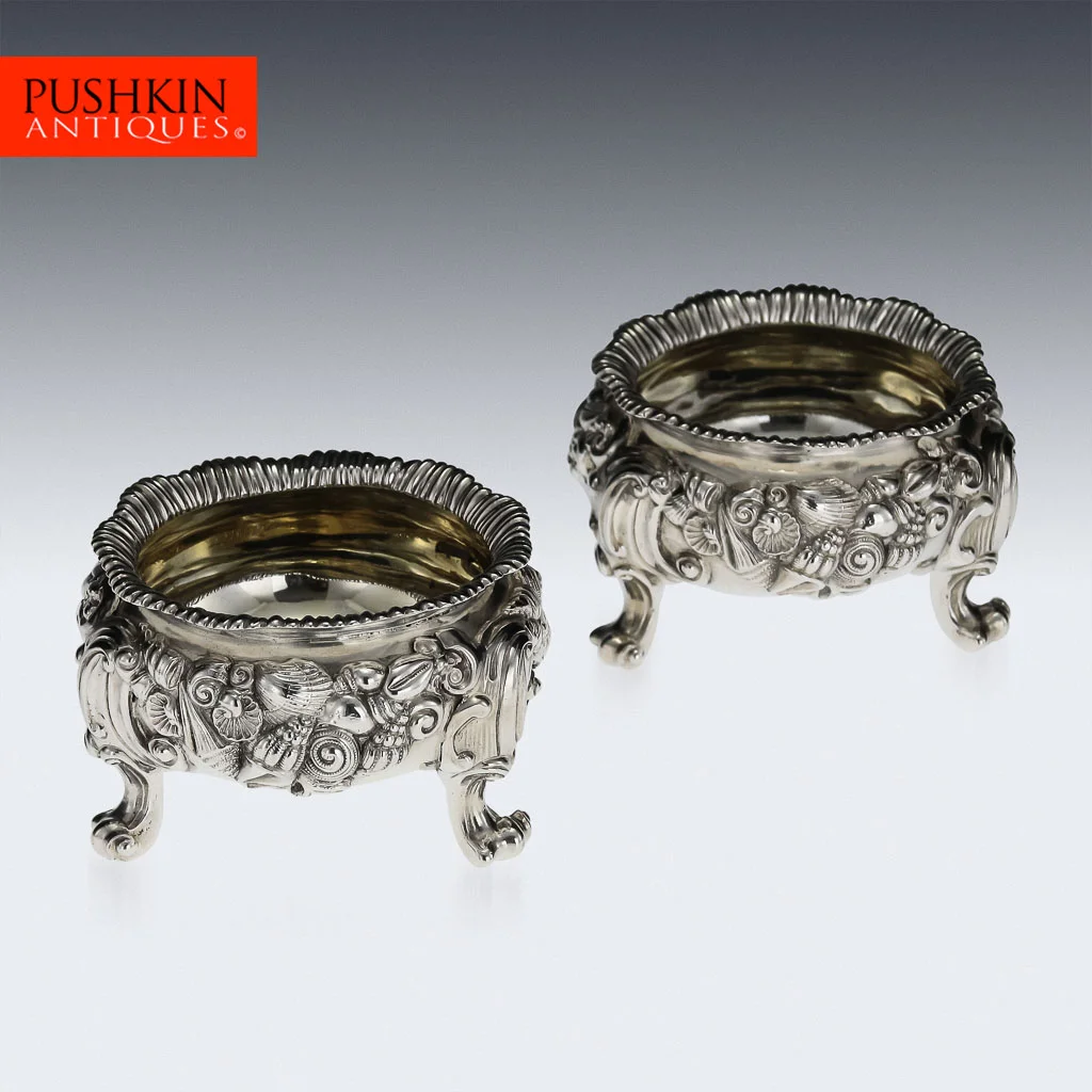 ANTIQUE 19thC GEORGIAN SOLID SILVER PAIR OF EXCEPTIONAL SALTS, JOHN HOULE c.1818.jpg