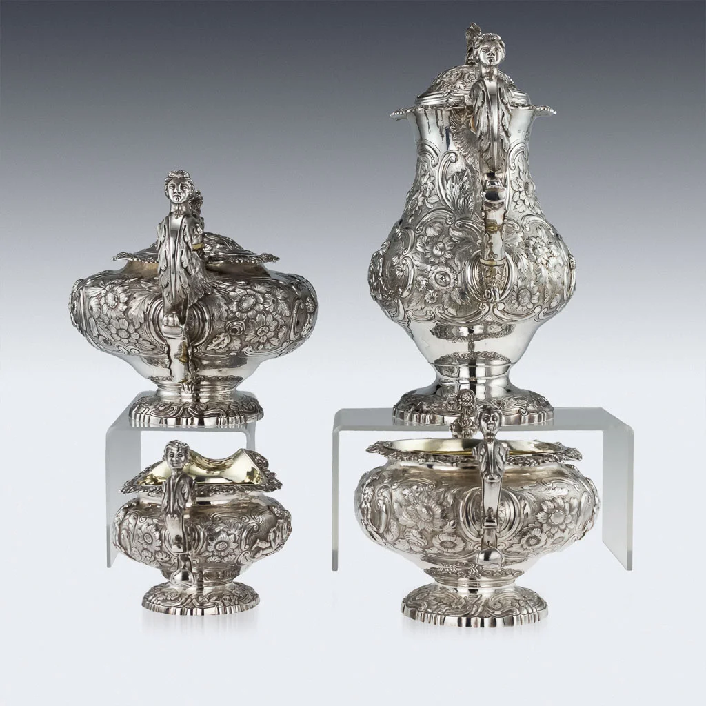 PUSHKIN ANTIQUES LONDON - ANTIQUE 19thC GEORGIAN SOLID SILVER TEA SET & COFFEE SET, JOSEPH ANGELL c.1822 - 02.jpg