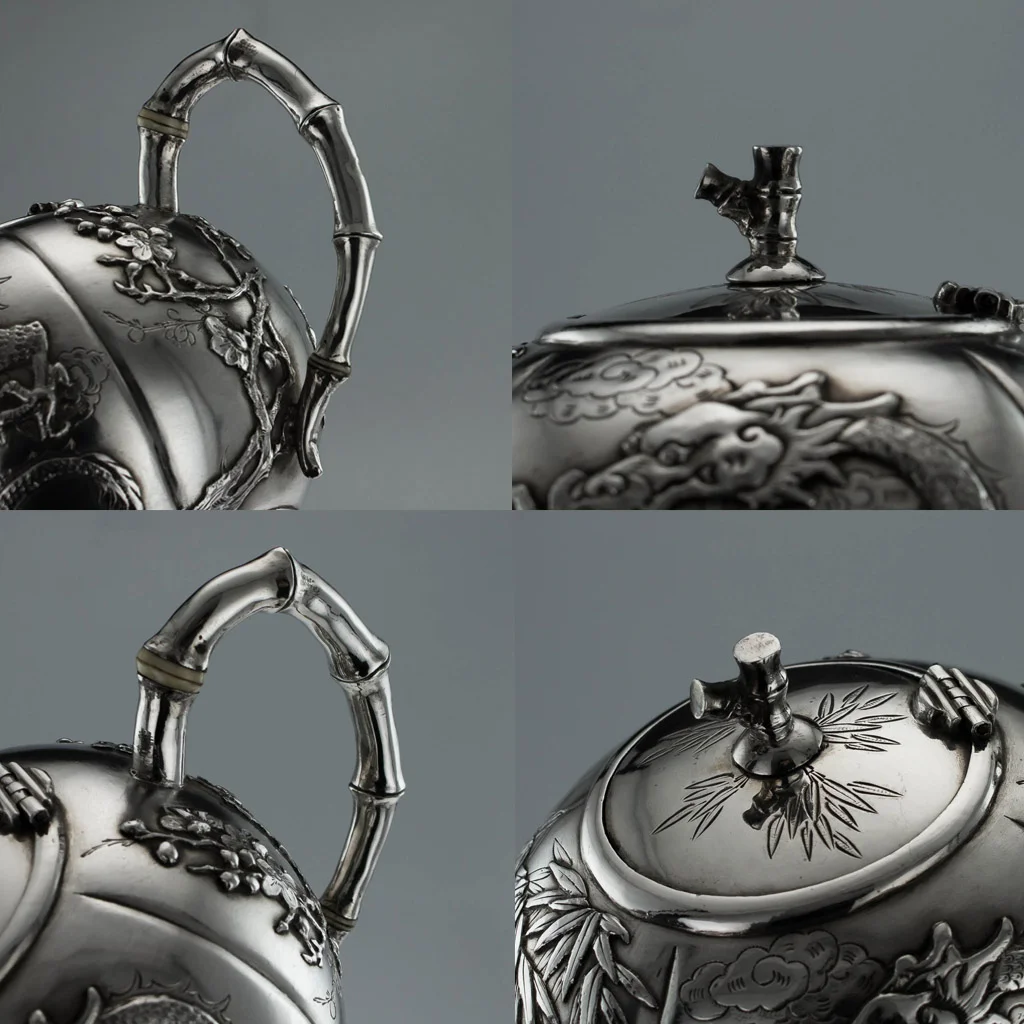 PUSHKIN ANTIQUES LONDON - ANTIQUE 20thC CHINESE EXPORT SOLID SILVER DRAGON TEA SET, CHEONG SHING c.1910 - 08.jpg
