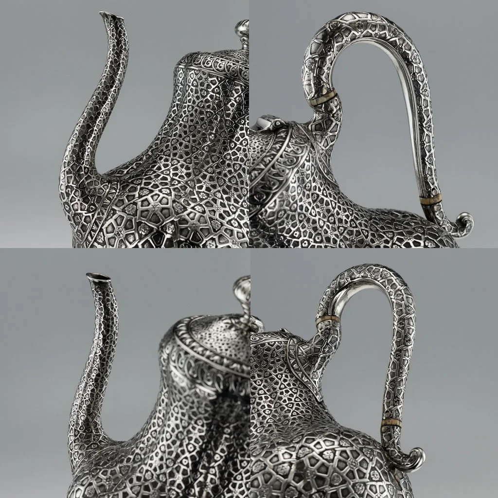 PUSHKIN ANTIQUES LONDON - ANTIQUE 19thC VICTORIAN SOLID SILVER TEA SET & COFFEE SET, HUNT & ROSKELL c.1866 - 07.jpg
