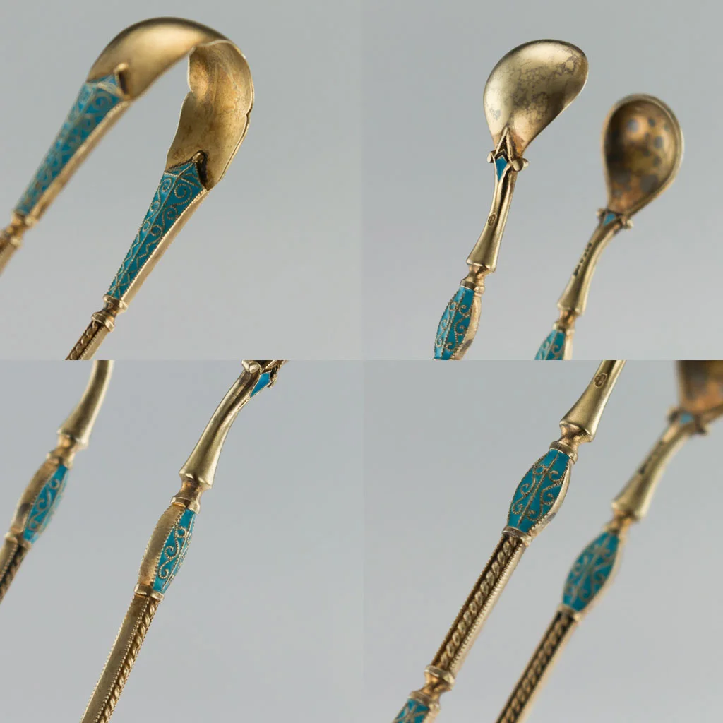 PUSHKIN ANTIQUES LONDON - ANTIQUE 19thC NORWEGIAN SOLID SILVER & ENAMEL TEA CUTLERY SET, ANDERSEN c.1890 - 04.jpg