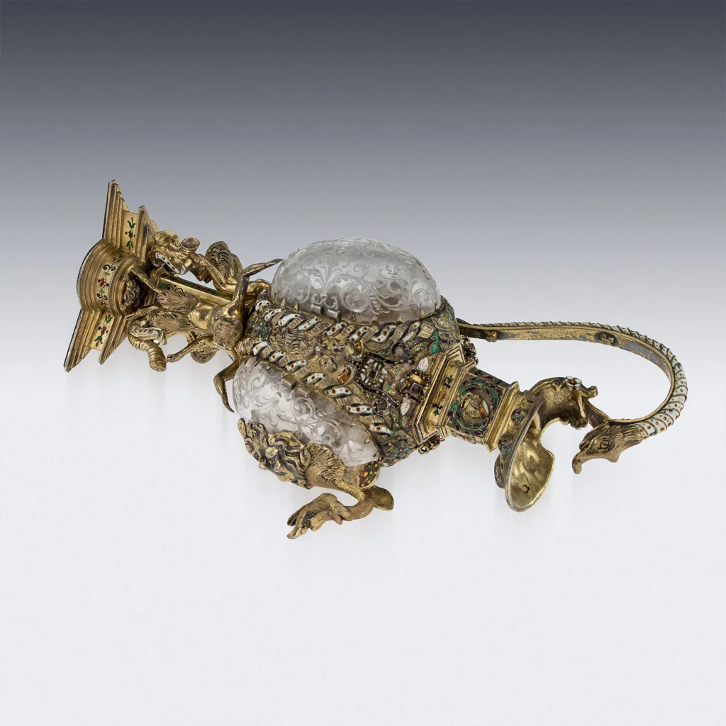PUSHKIN ANTIQUES LONDON - ANTIQUE 19thC AUSTRIAN SILVER-GILT, ROCK CRYSTAL & ENAMEL EWER c.1870 - 06.jpg