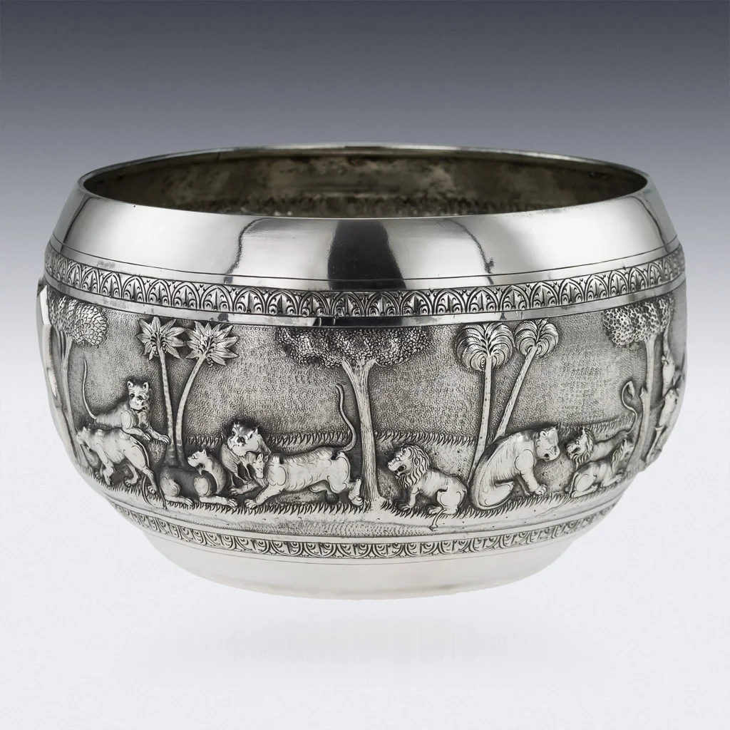 Pushkin Antiques — ANTIQUE 20thC INDIAN SOLID SILVER HUNTING BOWL, A